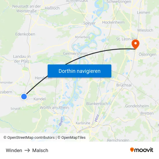 Winden to Malsch map