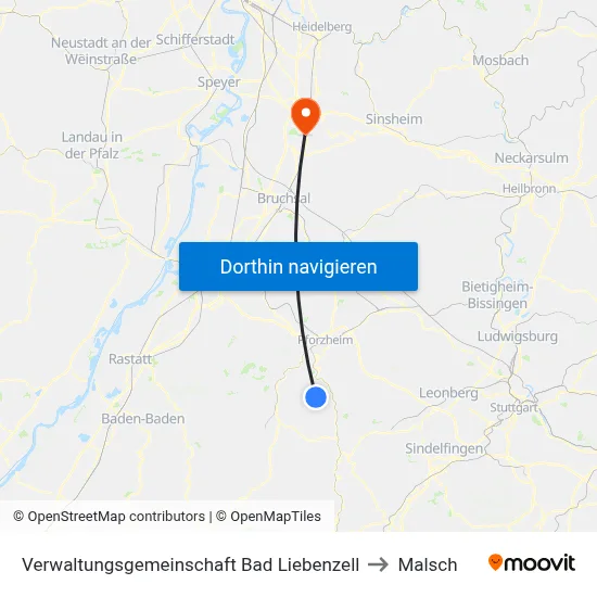 Verwaltungsgemeinschaft Bad Liebenzell to Malsch map