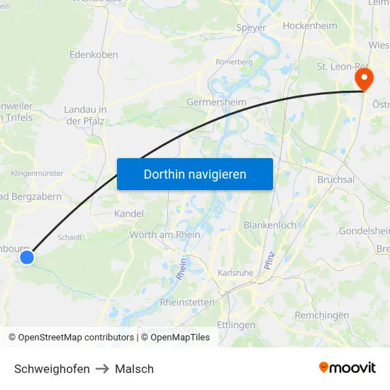 Schweighofen to Malsch map