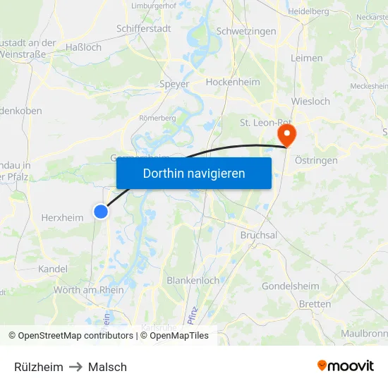 Rülzheim to Malsch map