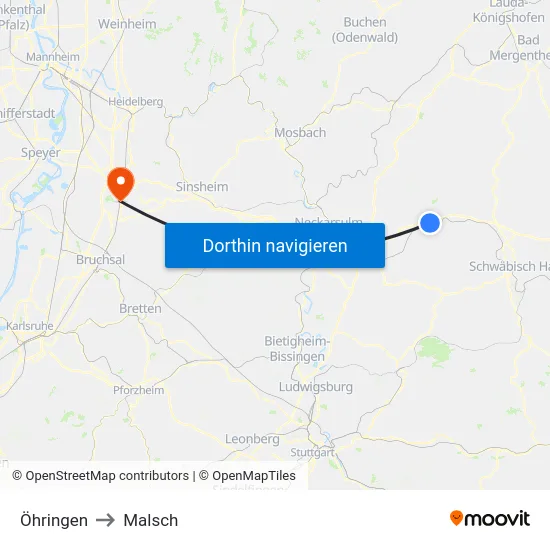 Öhringen to Malsch map