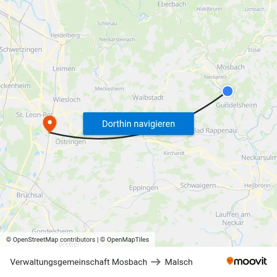 Verwaltungsgemeinschaft Mosbach to Malsch map