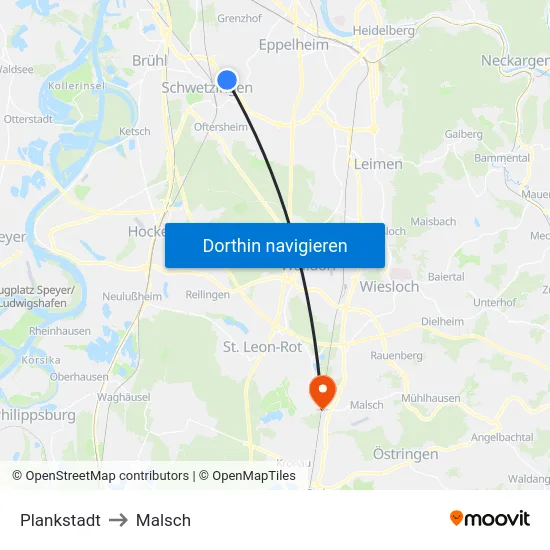 Plankstadt to Malsch map