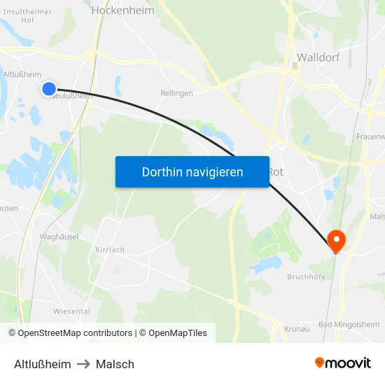 Altlußheim to Malsch map