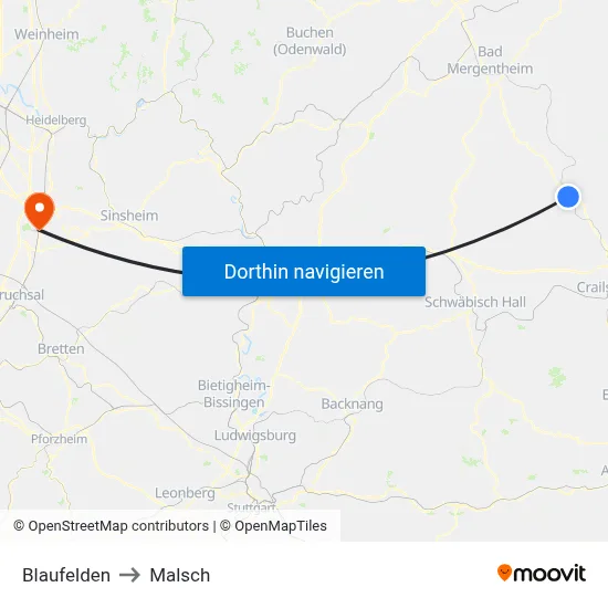 Blaufelden to Malsch map