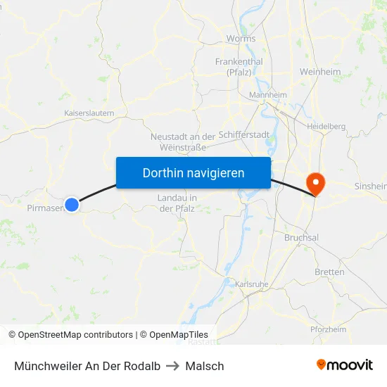 Münchweiler An Der Rodalb to Malsch map