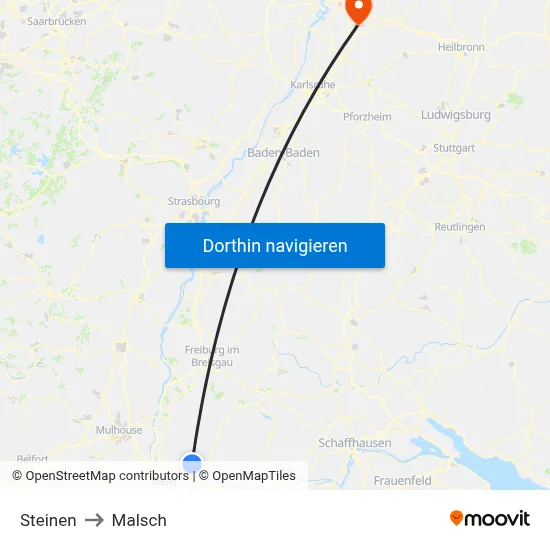 Steinen to Malsch map