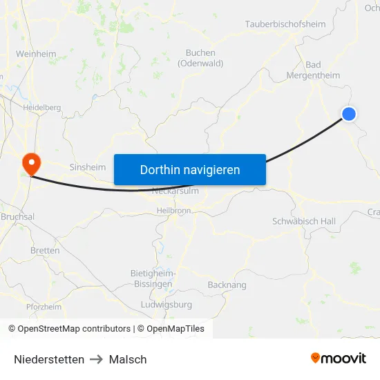 Niederstetten to Malsch map