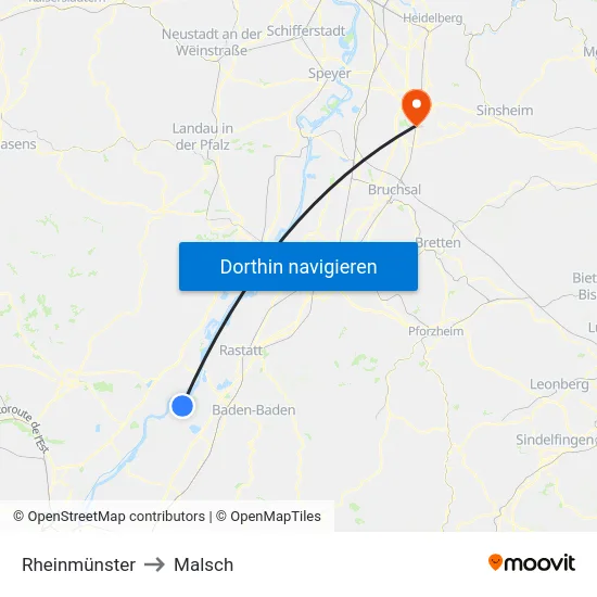 Rheinmünster to Malsch map