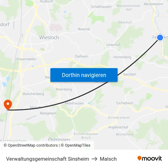 Verwaltungsgemeinschaft Sinsheim to Malsch map