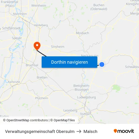 Verwaltungsgemeinschaft Obersulm to Malsch map