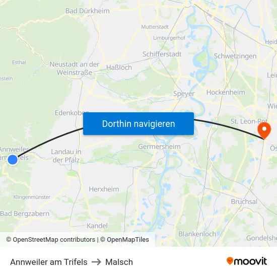 Annweiler am Trifels to Malsch map