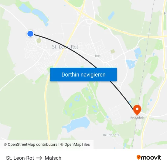 St. Leon-Rot to Malsch map