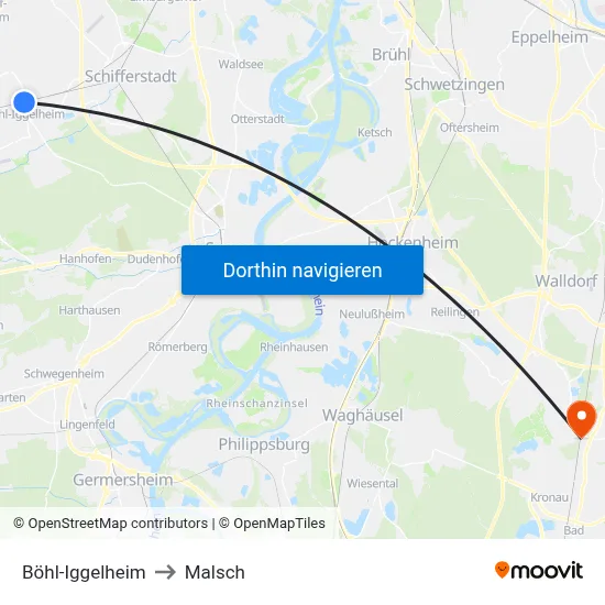 Böhl-Iggelheim to Malsch map