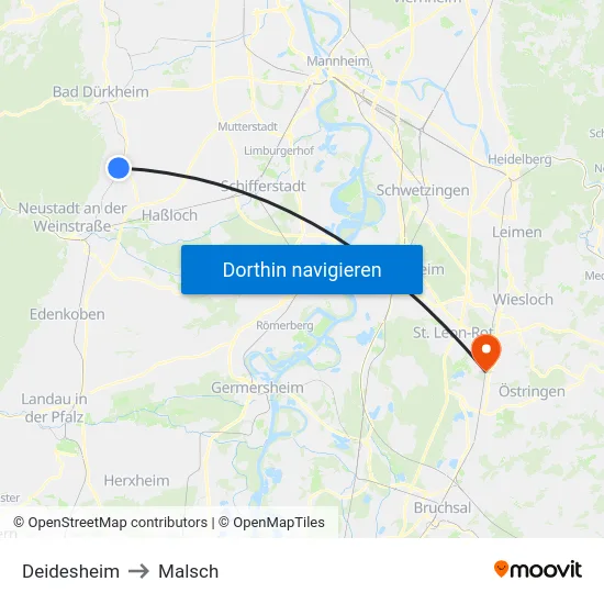 Deidesheim to Malsch map