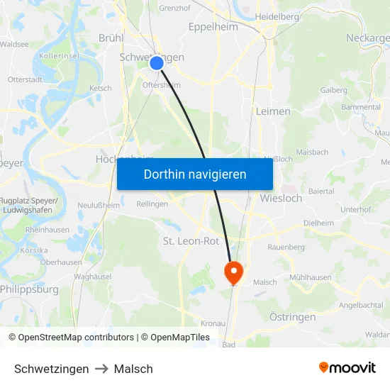 Schwetzingen to Malsch map
