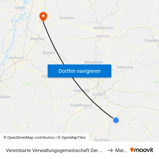 Vereinbarte Verwaltungsgemeinschaft Der Stadt Nürtingen to Malsch map