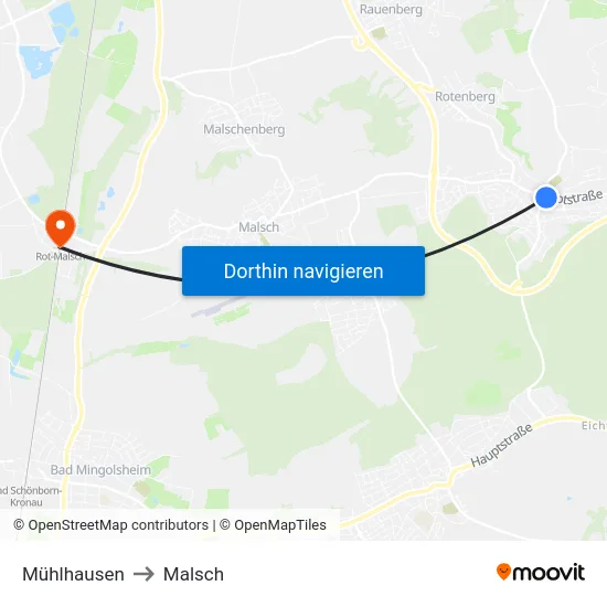 Mühlhausen to Malsch map