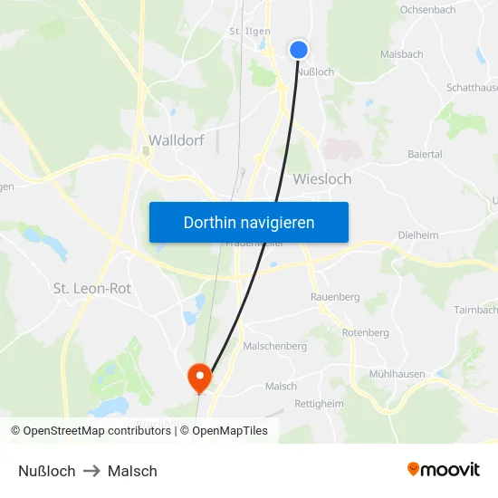 Nußloch to Malsch map
