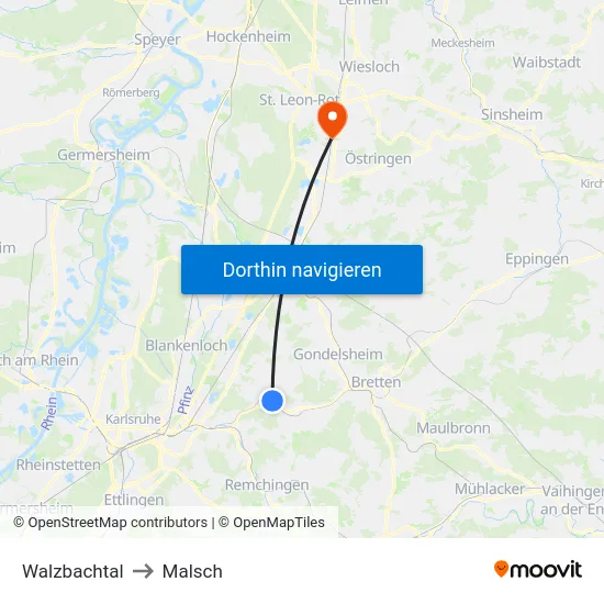 Walzbachtal to Malsch map