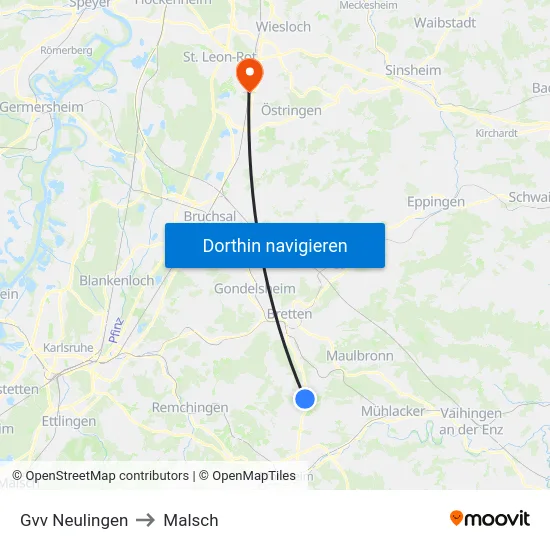 Gvv Neulingen to Malsch map