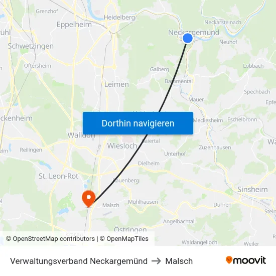 Verwaltungsverband Neckargemünd to Malsch map