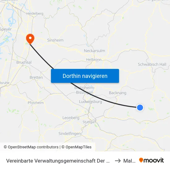 Vereinbarte Verwaltungsgemeinschaft Der Stadt Welzheim to Malsch map