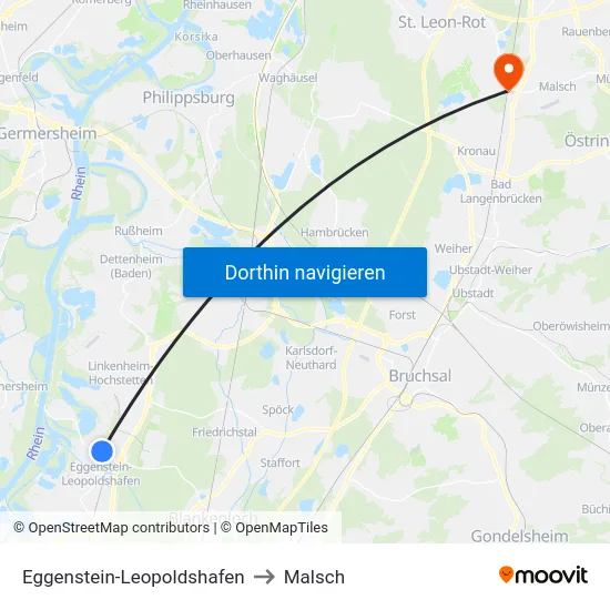 Eggenstein-Leopoldshafen to Malsch map