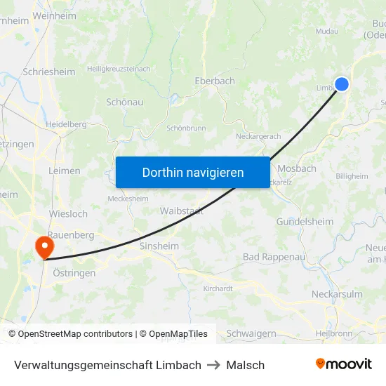 Verwaltungsgemeinschaft Limbach to Malsch map