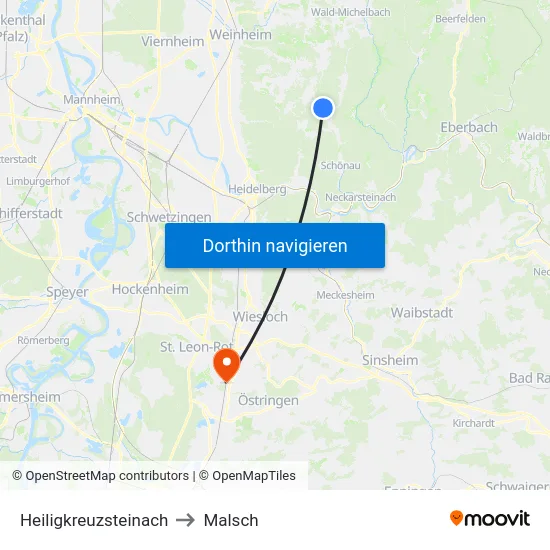 Heiligkreuzsteinach to Malsch map