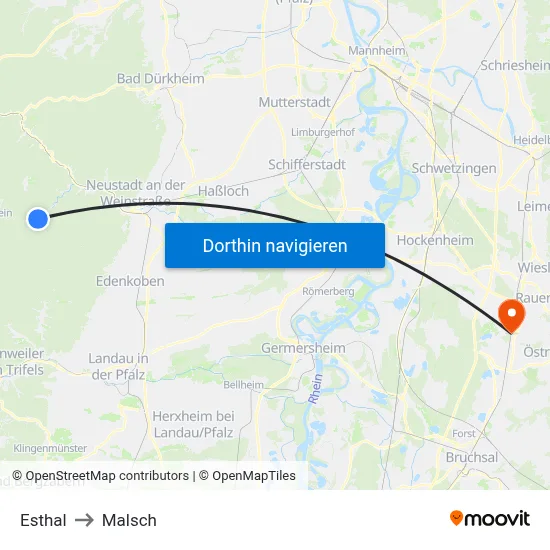 Esthal to Malsch map
