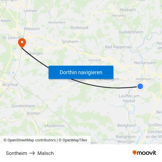 Sontheim to Malsch map