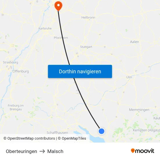 Oberteuringen to Malsch map