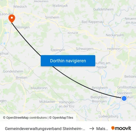 Gemeindeverwaltungsverband Steinheim-Murr to Malsch map
