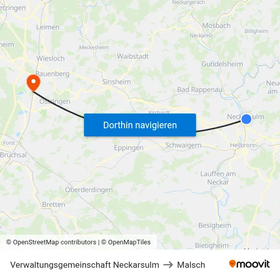 Verwaltungsgemeinschaft Neckarsulm to Malsch map