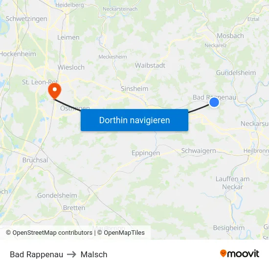 Bad Rappenau to Malsch map