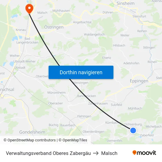 Verwaltungsverband Oberes Zabergäu to Malsch map