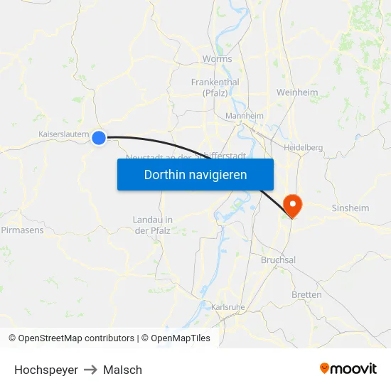 Hochspeyer to Malsch map