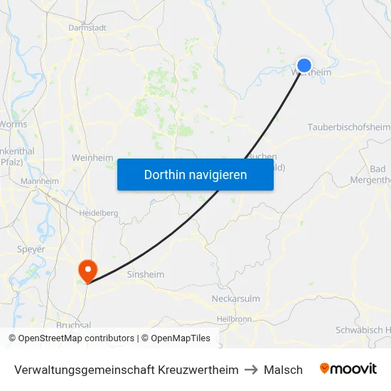 Verwaltungsgemeinschaft Kreuzwertheim to Malsch map