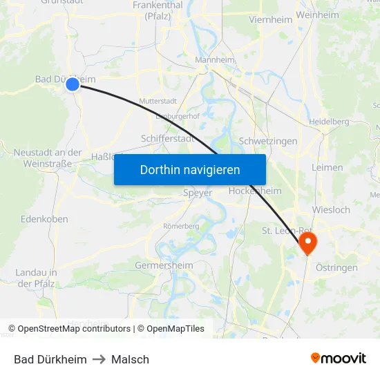 Bad Dürkheim to Malsch map