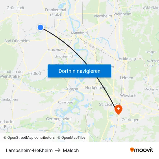 Lambsheim-Heßheim to Malsch map
