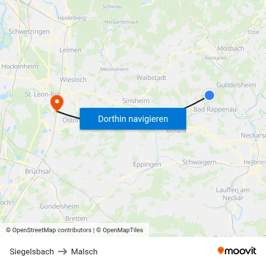 Siegelsbach to Malsch map