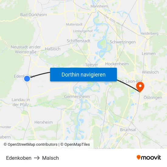 Edenkoben to Malsch map