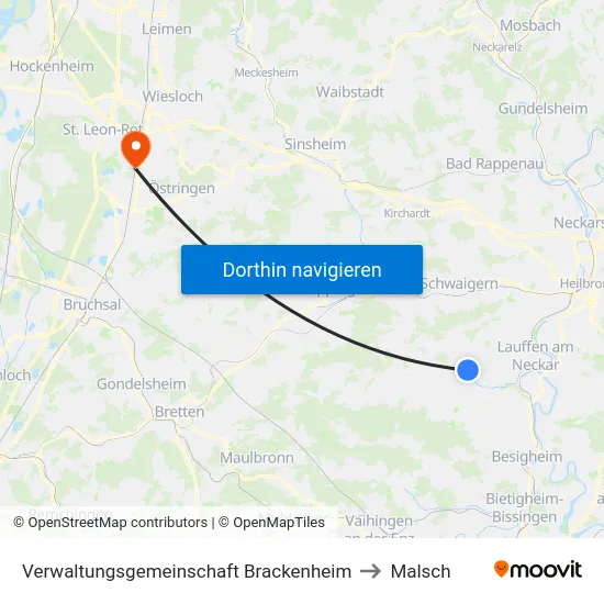 Verwaltungsgemeinschaft Brackenheim to Malsch map