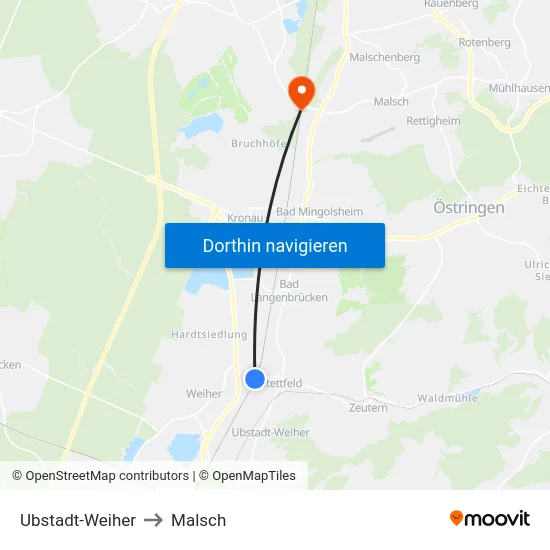 Ubstadt-Weiher to Malsch map