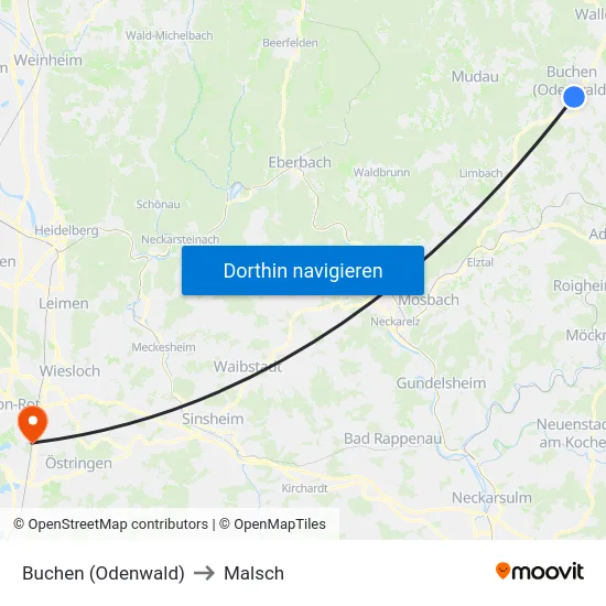 Buchen (Odenwald) to Malsch map