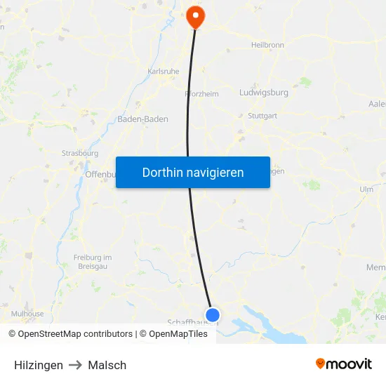 Hilzingen to Malsch map