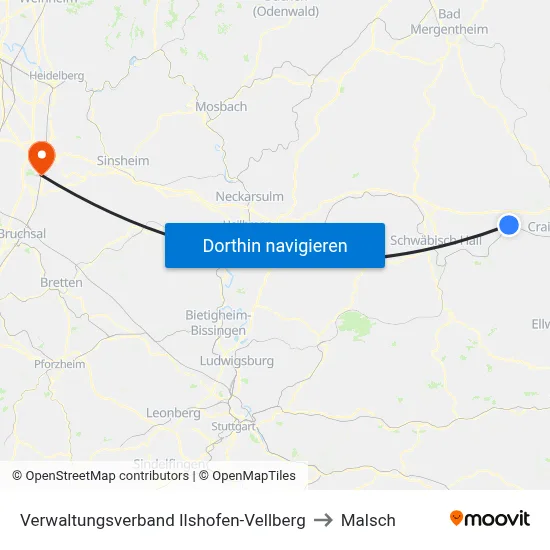 Verwaltungsverband Ilshofen-Vellberg to Malsch map