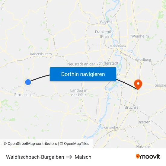 Waldfischbach-Burgalben to Malsch map