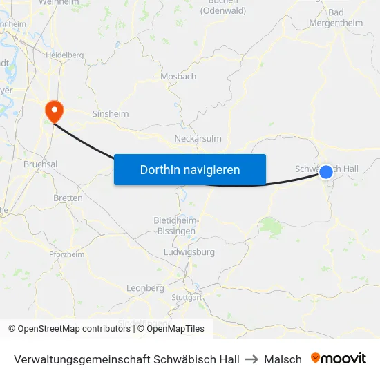 Verwaltungsgemeinschaft Schwäbisch Hall to Malsch map